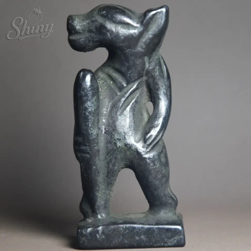 Antique Hongshan Culture Archaize Black Iron Meteorite Beast Face Sun God Statue  Home Decoration Accessories