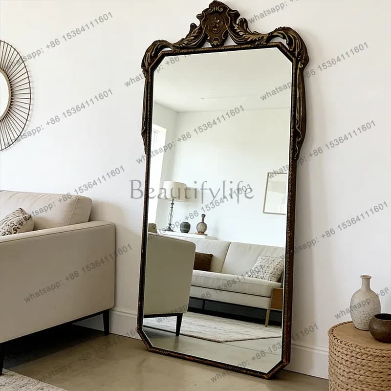 French retro carved full-length mirror cloakroom clothing store full-length mirror