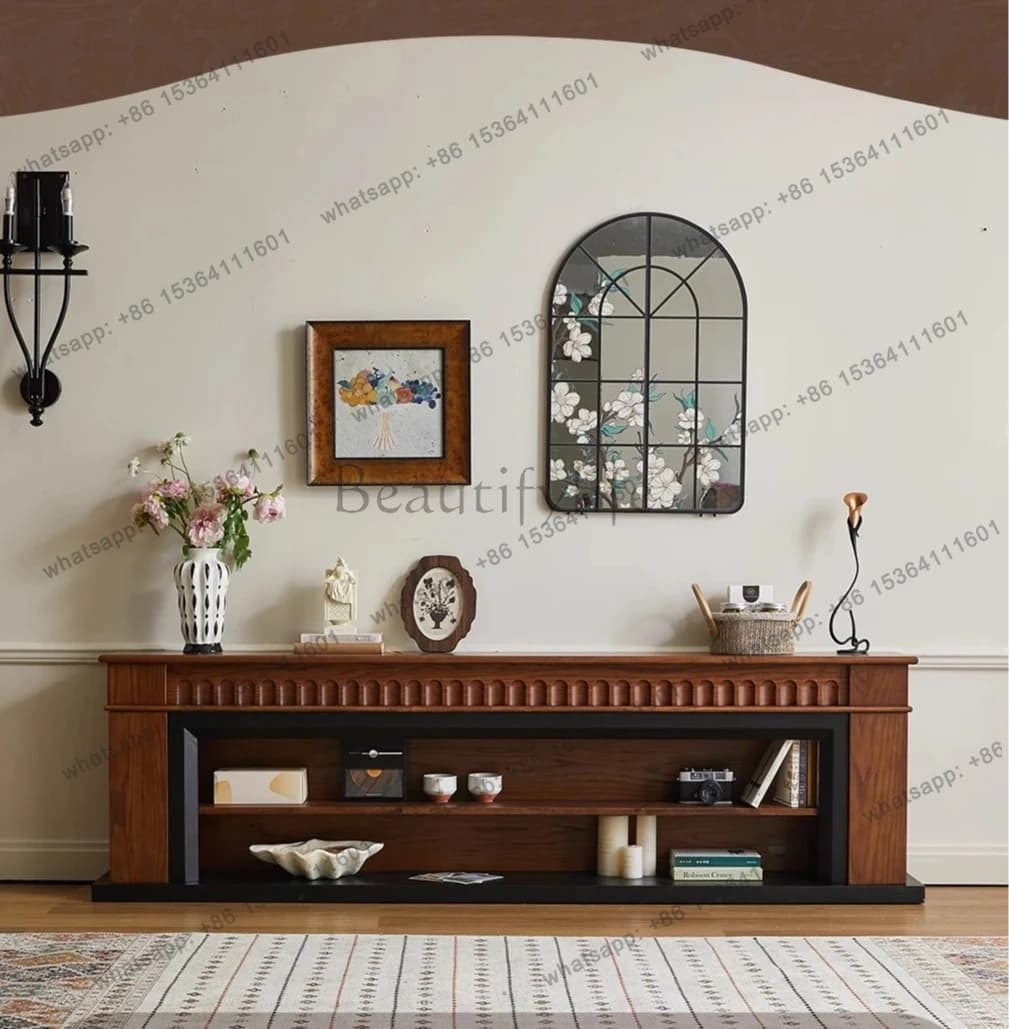 Medieval style fireplace TV cabinet floor-to-ceiling locker integrated living room home light luxury high-end coffee table combi
