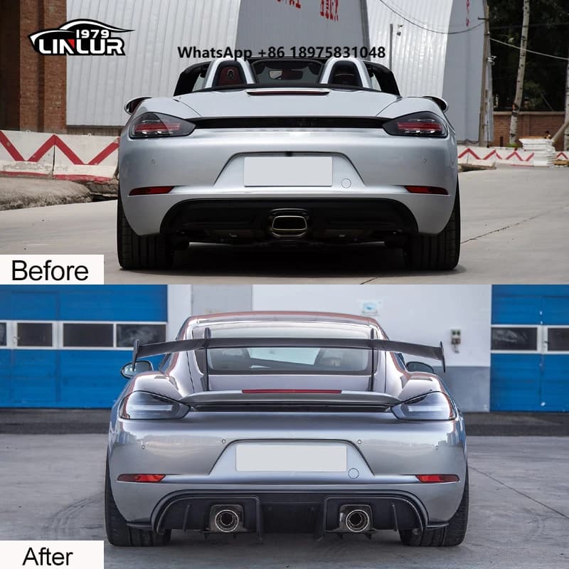 Car Front Lip Carbon Fiber Rear Diffuser 2016-2023 982 Bumper Upgrade to GT4RS Body Kits for ’Porsche 718 Cayman Boxster