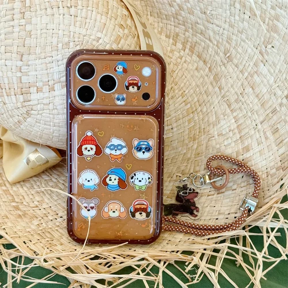 Korea Fashion Ins puppy Phone Case For iPhone 18 Pro 17 16 15 Pro Max Back Cover Shockproof Cute Cases 18Promax with Chain
