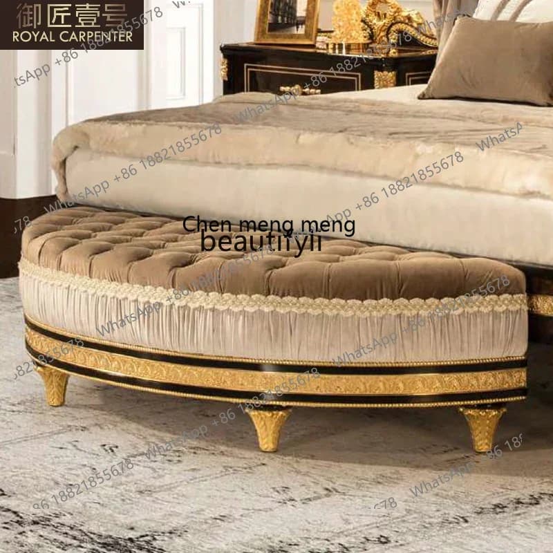 CC182European solid wood fabric bedside stool, semi-circular shoe changing stool model room furniture customization R