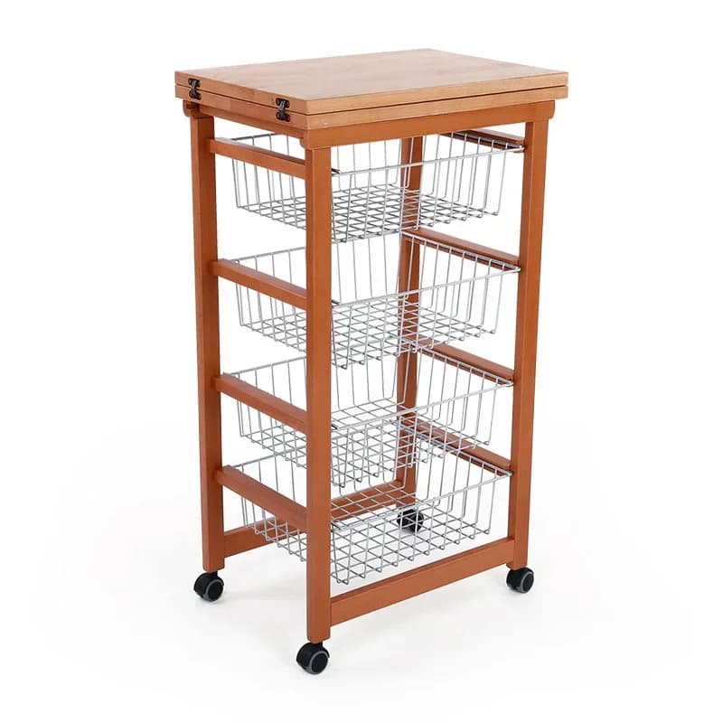 Fruit and vegetable storage cart Foldable mobile solid wood dining table Kitchen rack