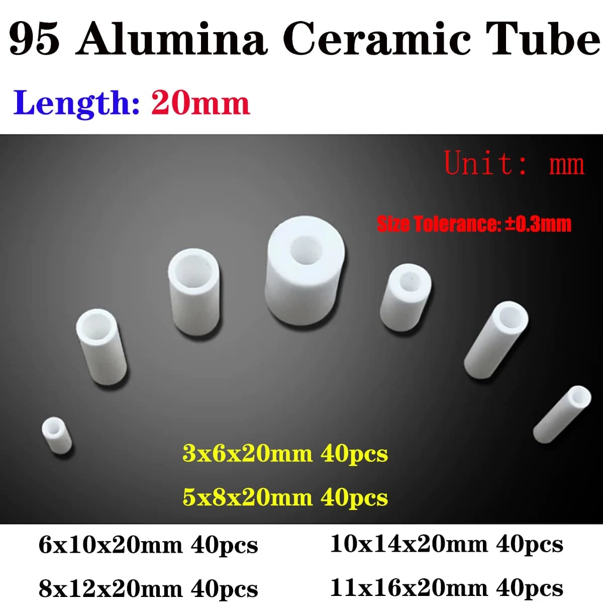 95% Alumina Ceramic Tube 20mm Short Corundum Sleeve High Temp Thermocouple Insulator