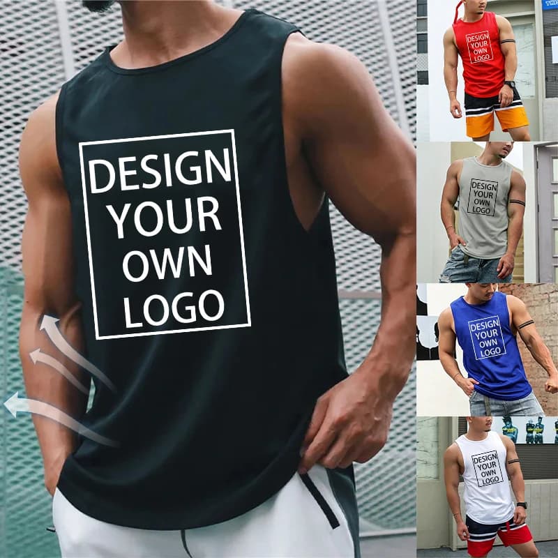 Customized New Fashion Sleeveless Shirts Tank Top Men Fitness Shirt Mens Bodybuilding Workout Gym Vest Athletic