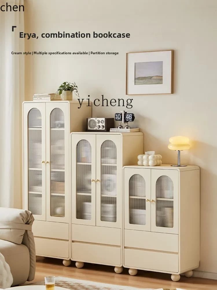 DSA home floor solid wood foot bookcase with glass door storage integrated small side cabinet storage bookshelf against