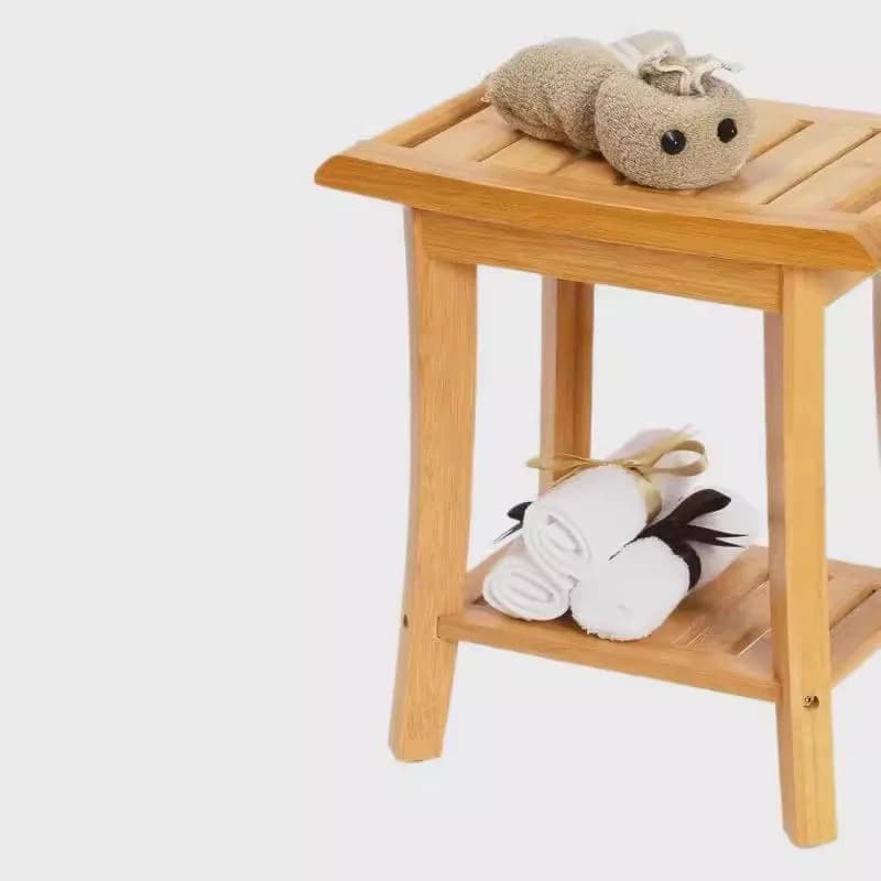 *W forBamboo Bath Stool Thickened 2 Layer Shower Seat Multifunctional Storage Bench*