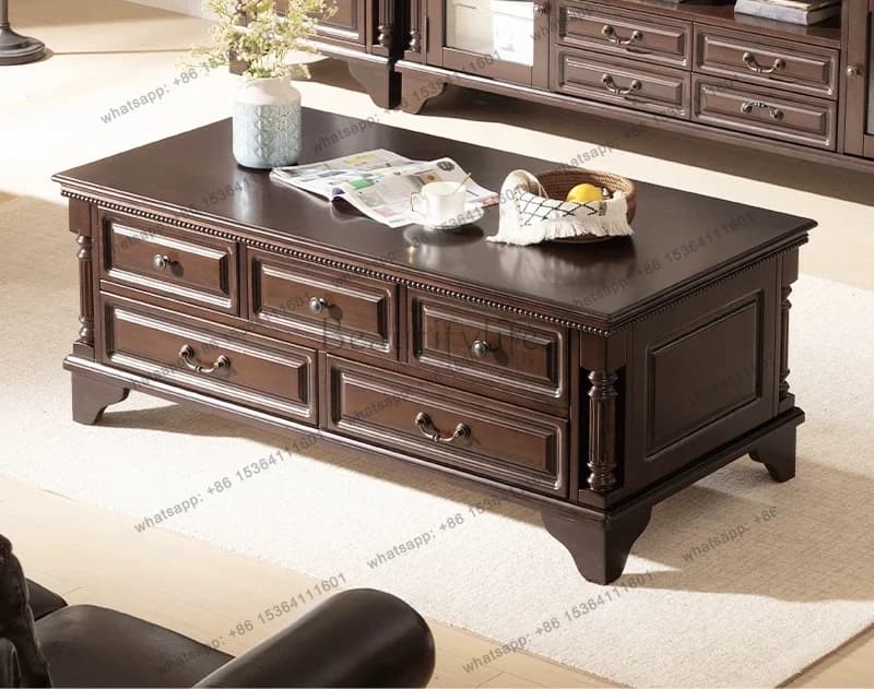 All log vintage light luxury coffee table solid wood black walnut American furniture