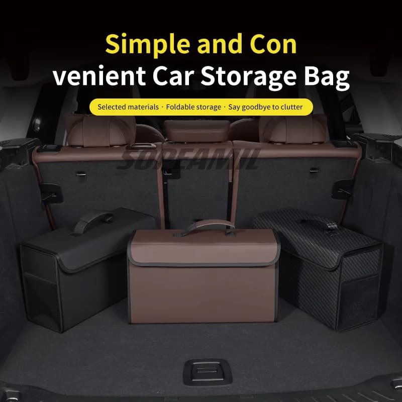 For Kia K5 Sportage Picanto Xceed Rio Cerato Soul Carens Selto Car Trunk Leather Storage Box Foldable Stowing Tidying Bag