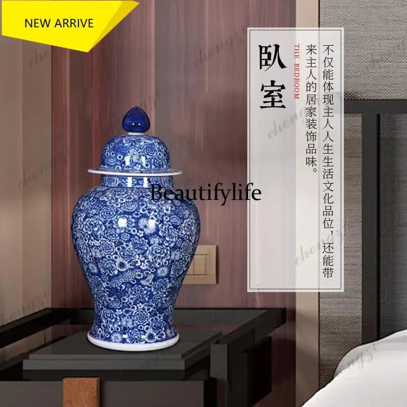 a95 vase hand-painted blue and white porcelain general jar new Chinese porcelain vase living room floor porcelain ornament