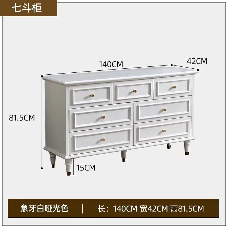 GZ-8 Solid Wood Bedroom Bedside Cabinet White Living Room Chest of Drawers, Drawer Storage, Light Luxury Seven Chest of Drawers
