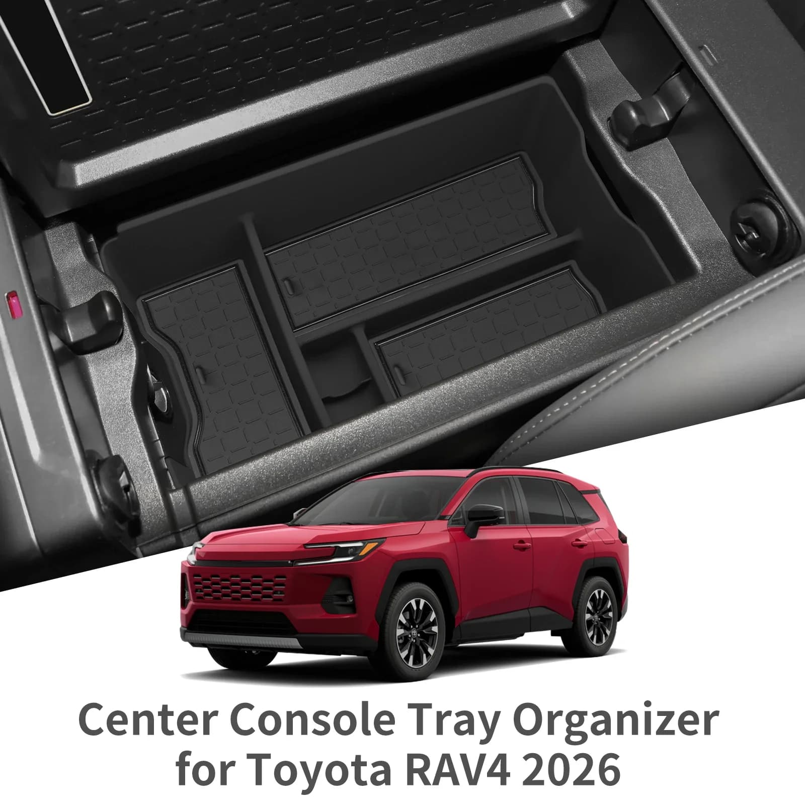 For Toyota RAV4 2026 Center Console Armrest Storage Box Anti-slip Organizer Tray ABS Car Interior Accessories Black