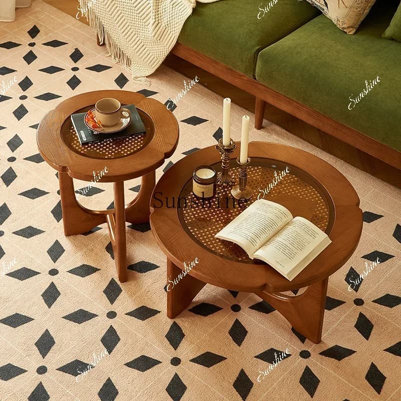 Solid wood coffee table living room home high-end art small apartment French retro sofa edge table FT