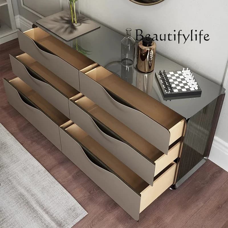 BJ Modern solid wood six-chest cabinet simple living room locker drawer storage cabinet bedroom TV cabinet light luxury decorati