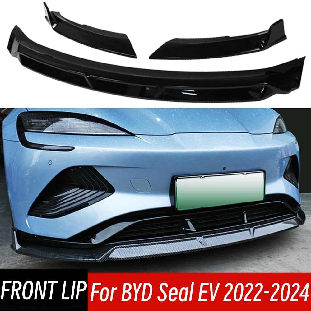 For BYD Seal EV 2022-2024 Bodykit Car Front Bumper Splitter Lip Chin Spoiler Diffuser Protector Black Carbon Exterior Accessorie