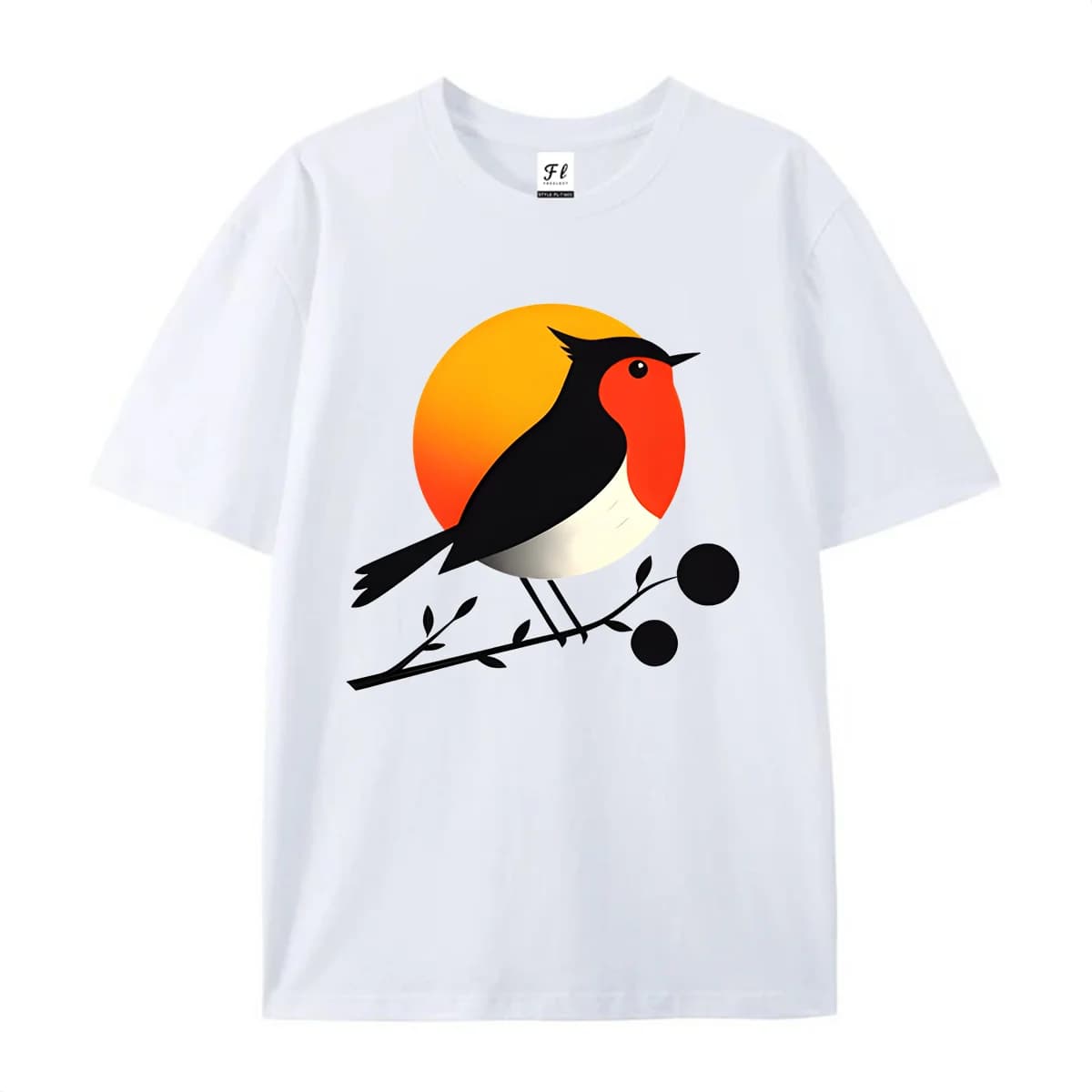 Men Short Sleeve T Shirt Robin Bird Sunset Graphic Tees Nature Animal Print Casual O Neck Summer Tops for Guys Daily Street
