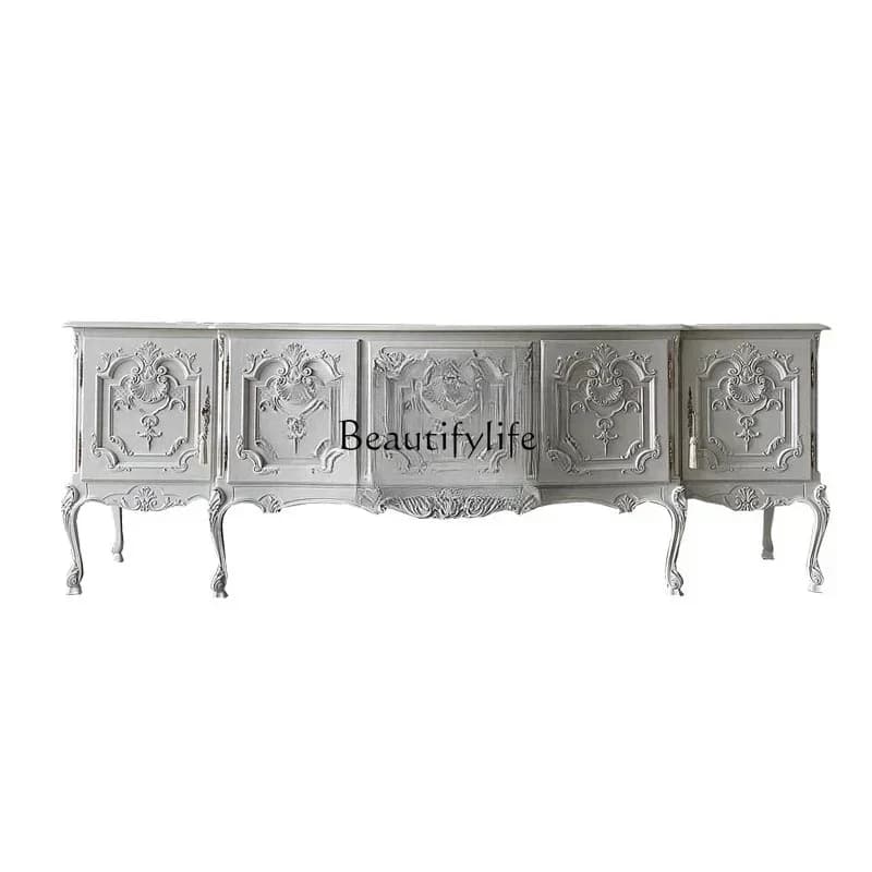 LJYEuropean solid wood TV cabinet French neoclassical retro carved living room foyer wall storage cabinet