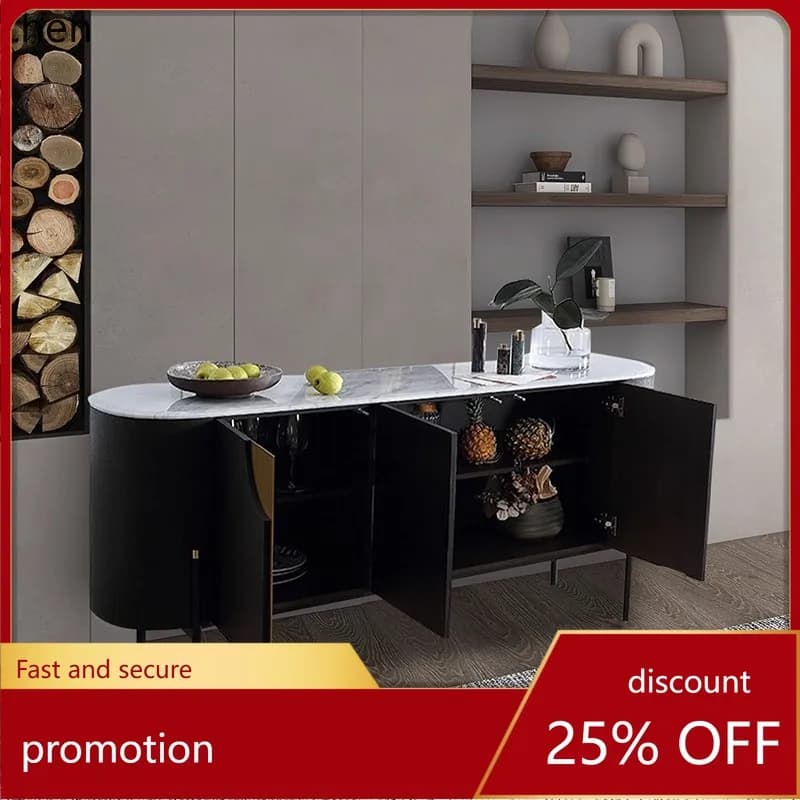 HXL Smoked Sideboard Cabinet Living Room Curved TV Cabinet Storage Decorative Entryway Cabinet