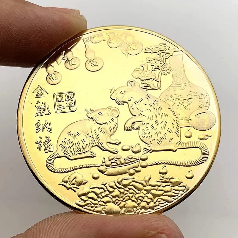 Year of The Rat Commemorative Coin Chinese Zodiac Souvenir Challenge Collectible Lunar Calendar Collection Art Craft Gift