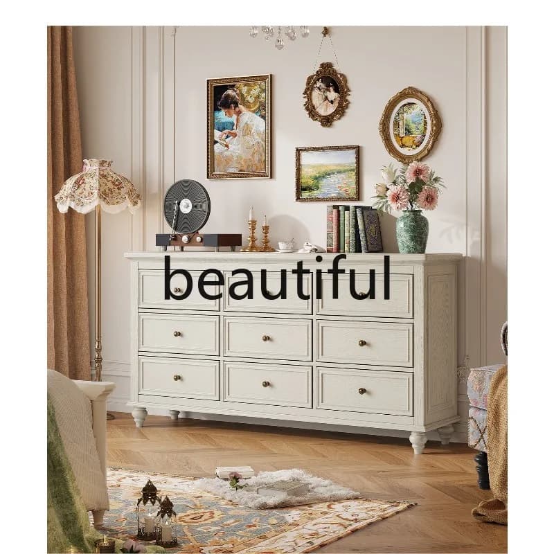 American white all solid wood household living room against the wall nine bucket locker French cream wind storage locker