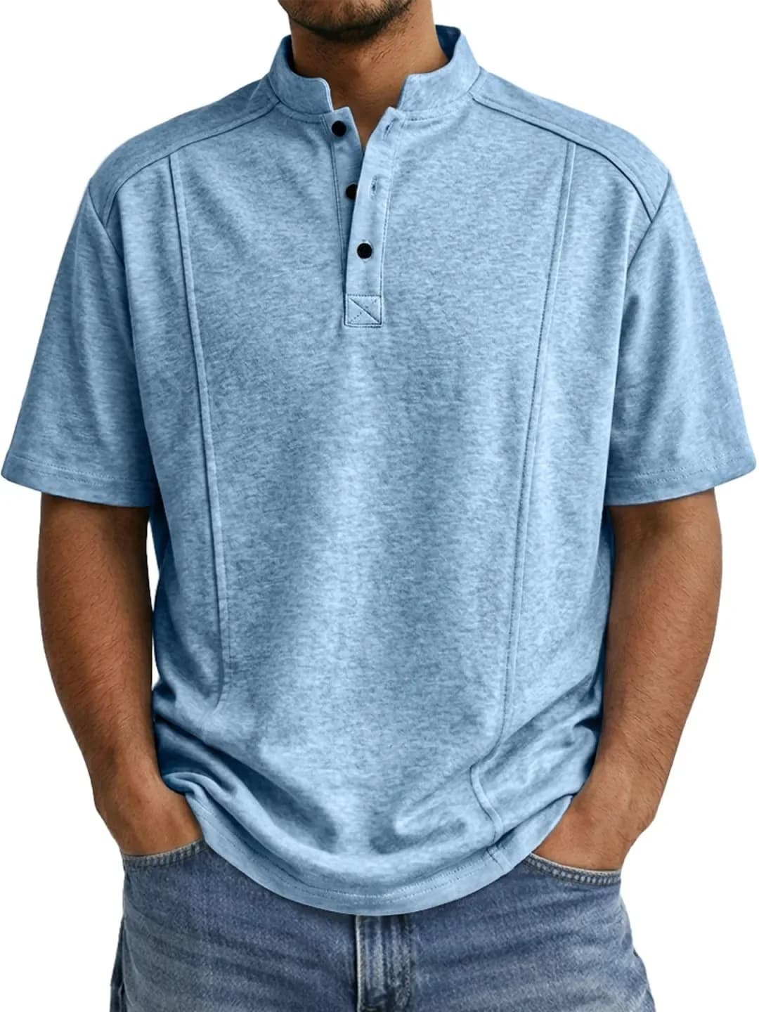 Summer 2026 Men's Casual Loose Fit Solid Color Shirt Simple Knitted Collar Short Sleeve - Fashionable And Comfortable