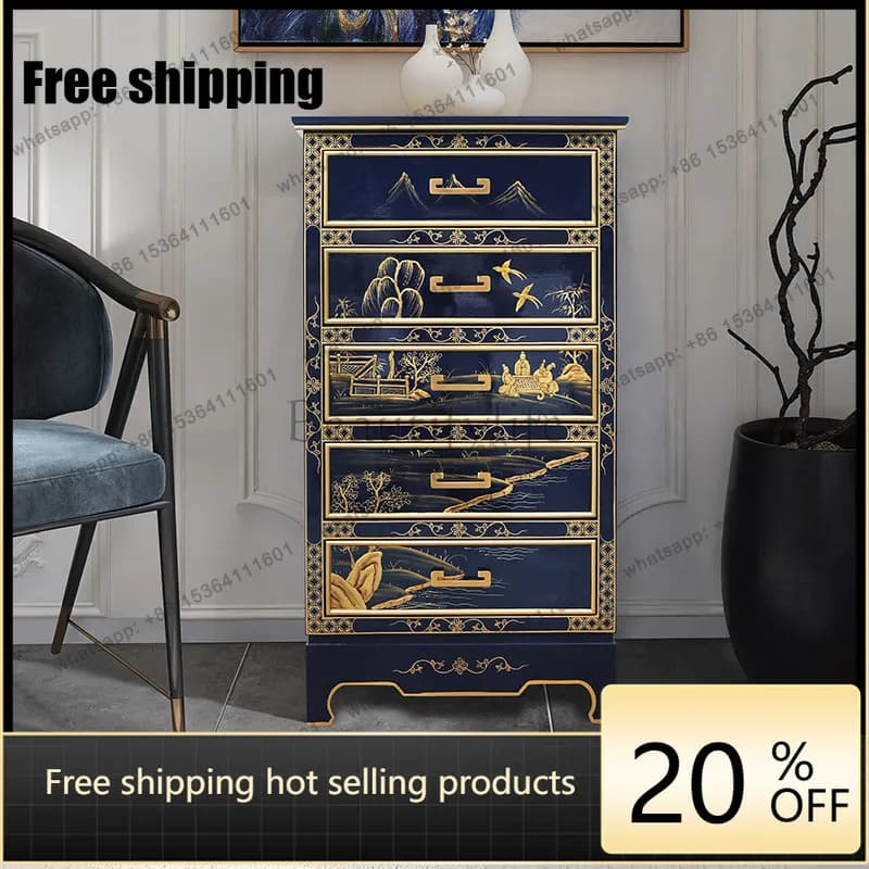 LD25 New Chinese Light Luxury Decorative Entrance Cabinet Solid Wood Multi-bucket Painted Multifunctional Locker