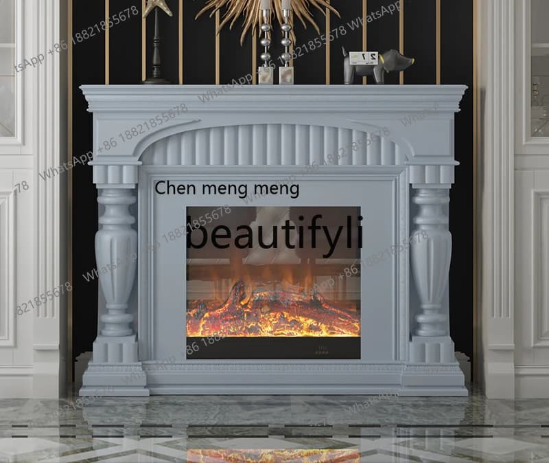 American solid wood gray fireplace decorative cabinet, villa heating household stove decorative cabinet background