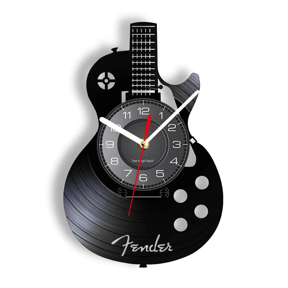 Acoustic Guitar Wall Art Wall Clock Musical Instrument Home Interior Wall Decor Vinyl Record Wall Clock Rock N Roll Musical Gift