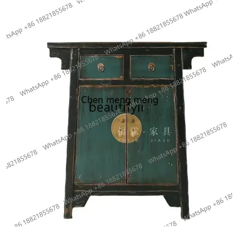 ss8350 Solid wood shoe cabinet decorative locker new Chinese style upturned head  classical living room entrance cabinet old fur