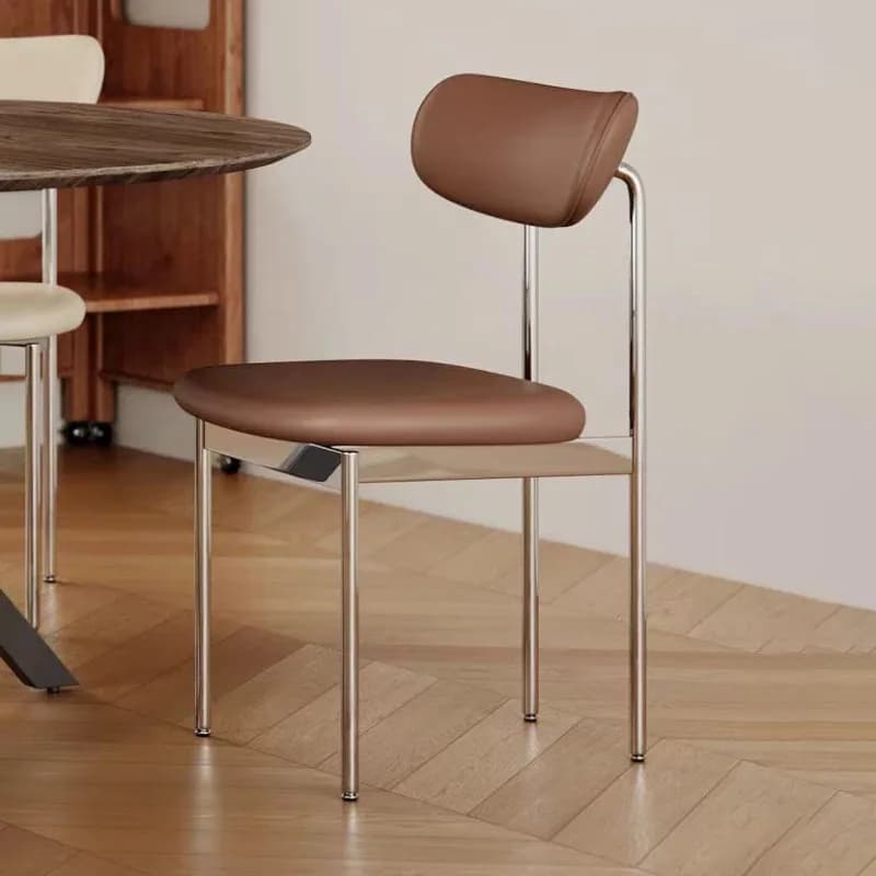 French dining chair leather household simple small apartment cream wind stainless steel medieval chair
