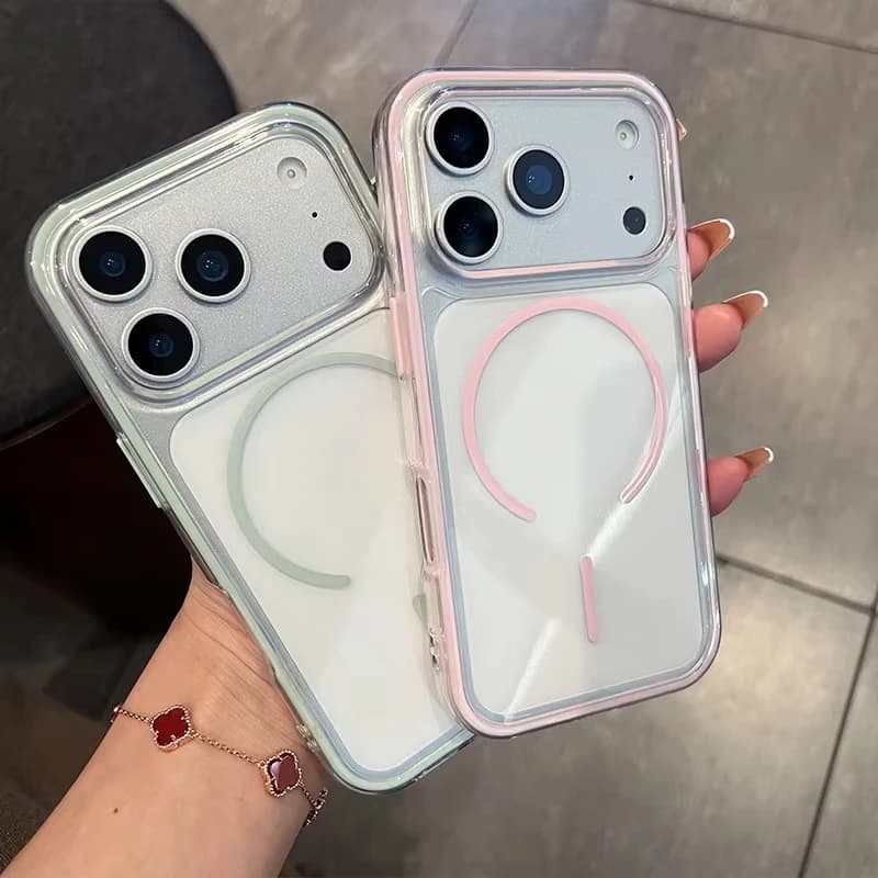 Candy Color For Magsafe Transparent Soft Phone Case For iPhone 17 15 Pro 16 13 14 11 12 Pro Max 2 IN 1 Clear TPU Magnetic Cover