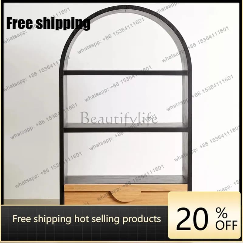 hot  French Arched Bookshelf Vintage Solid Wood Side Cabinet Wabi Sabi Wind Storage Cabinet Display Rack