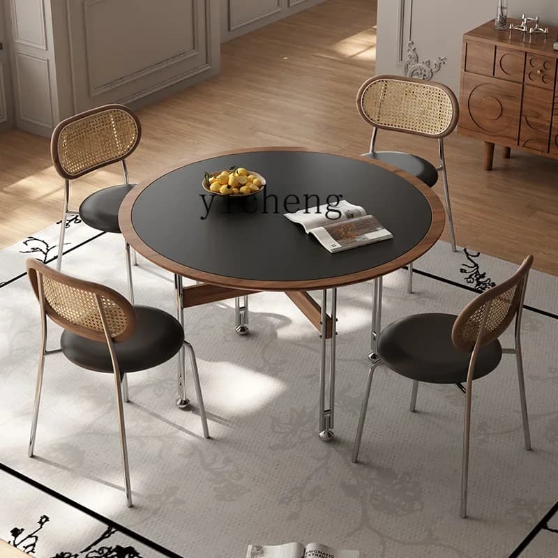 B1 Rock Slab Round Dining Table Chinese Antique Round Table Living Room Small Apartment Round Dining Table