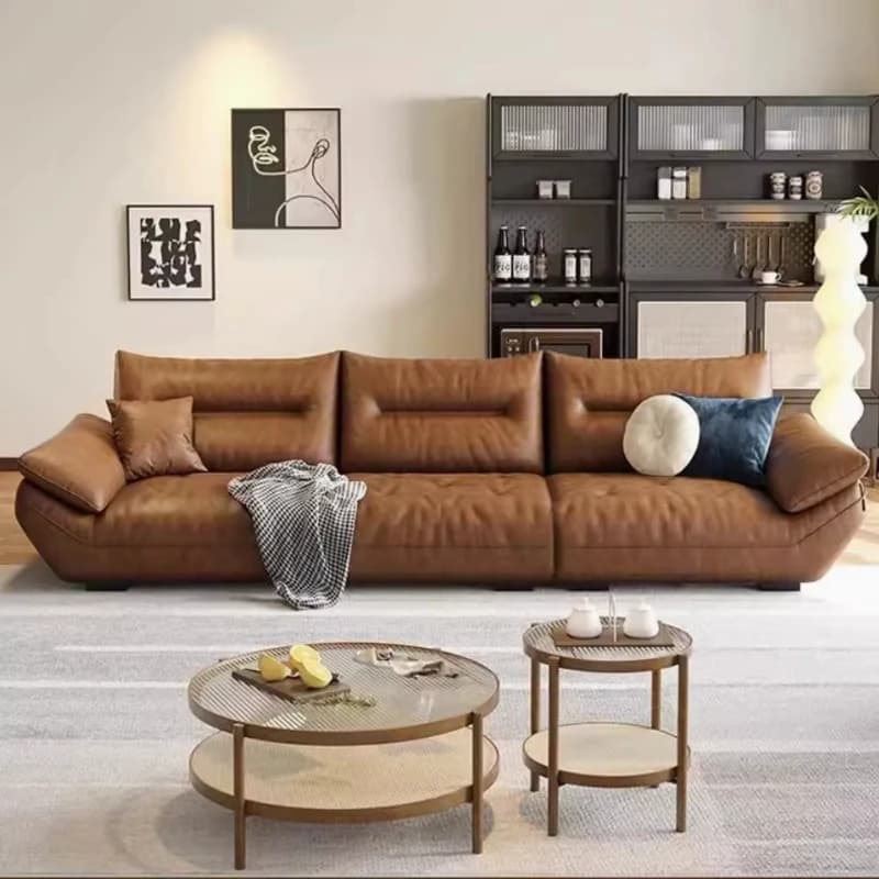 Italian simple light luxury leather combination sofa modern design adjustable armrest-free living room cowhide cover