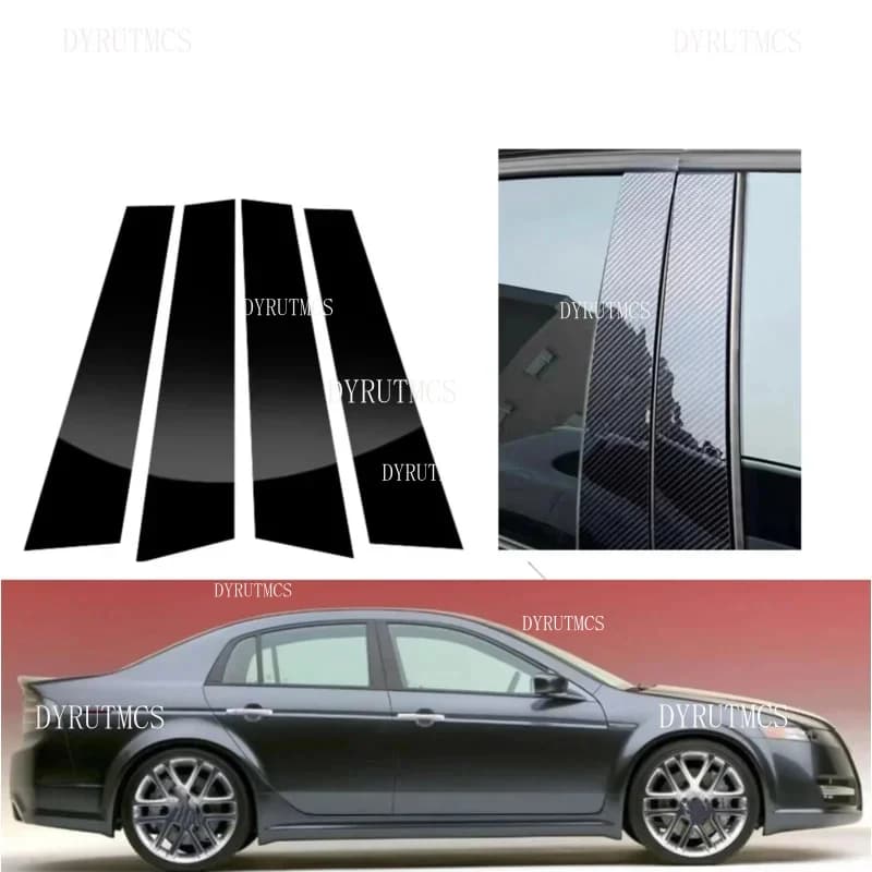 4PCS Glossy Black Pillar Post Fit For Acura TL UA6 UA7 UC 2003-2008 Door Window Column BC Trim Sticker Cover