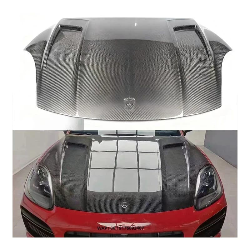 New for Cayenne 9Y0 Tayyiat Dry Carbon Fiber Hood-Bolt-On Replacement Black Vertical Billet Style 1 Year Warranty