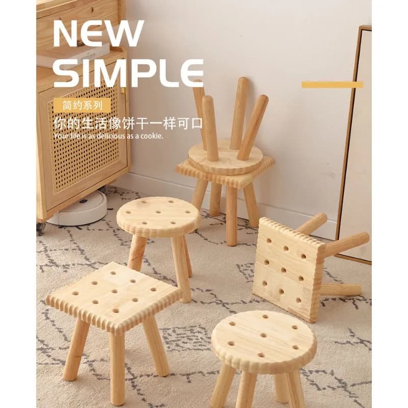 Solid wood small stool for home use, modern simple old-fashioned small stool in living room, wooden stool
