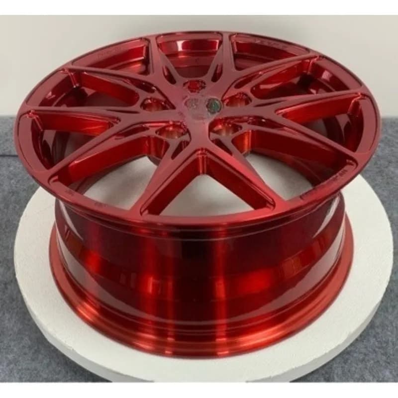 18-Inch forged, brushed transparent red wheels