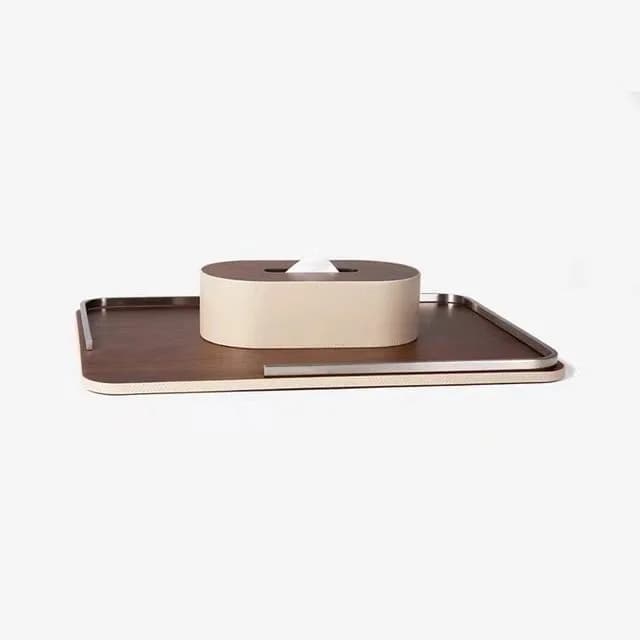PYJ Modern New Chinese High-end Wood Leather Long Creative Desktop Coffee Table Decoration Ornament