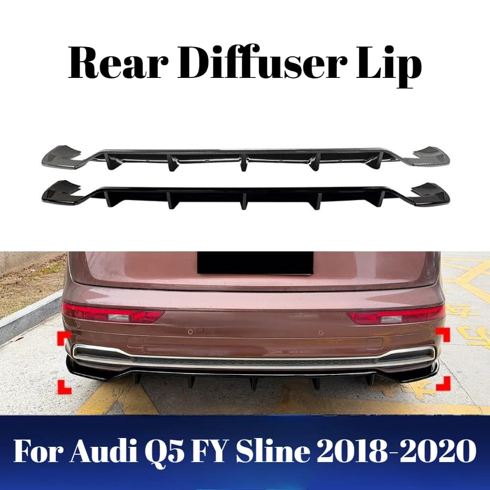 3-pcs For Audi Q5 FY Sline 2018 2019 2020 Rear Diffuser Lip Spoiler Bumper Cover Splitter Body Kit Exterior Decoration Accessory