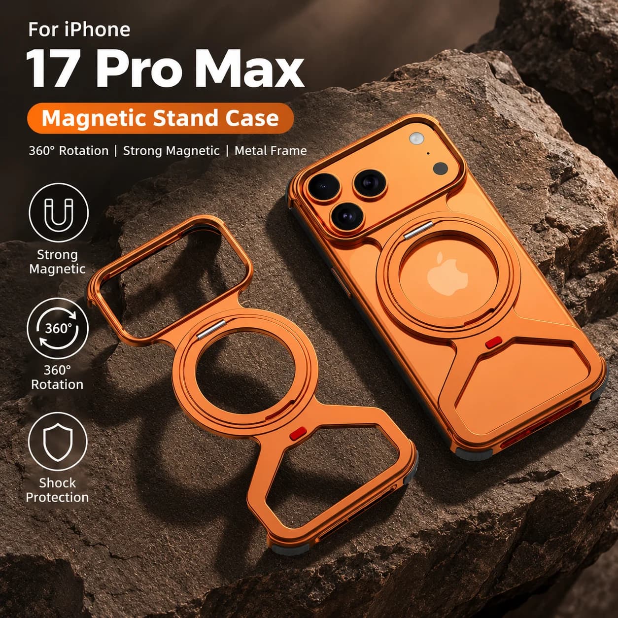 Aluminum Metal 360° Rotate Bracket Magnetic Cooling Phone Case For iPhone 18 17 16 15 Pro Max Heat Dissipation Ring Holder Cover