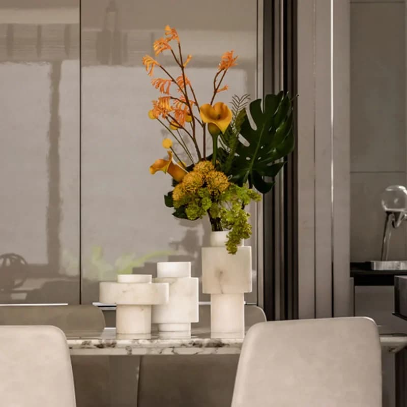 Natural Marble Pillar Vase for Table Centerpieces Minimalist Travertine Flower Vase for Modern Home Decoration