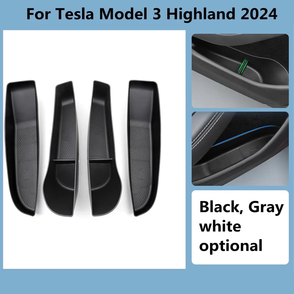 Car Door Side Storage Box for Tesla New Model 3 Highland 2024 Door Armrest Umbrella Trash Can TPE for Model 3+ Accessories 4PCS