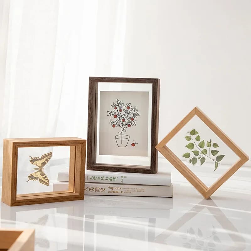 Premium Wooden Double-Sided Glass Picture Frame Transparent Display Frame for Photos, Albums, and Specimens Home Décor
