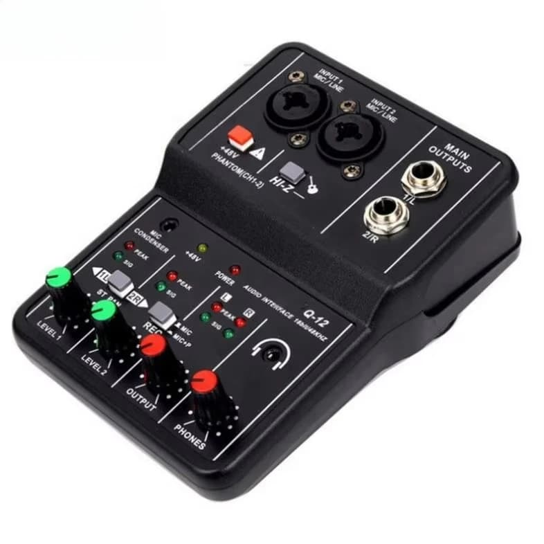Mini 2 Channel Sound Mixer Usb Sound Recording USB Sound Mixing Console 48V Phantom Power Audio Console Mixer