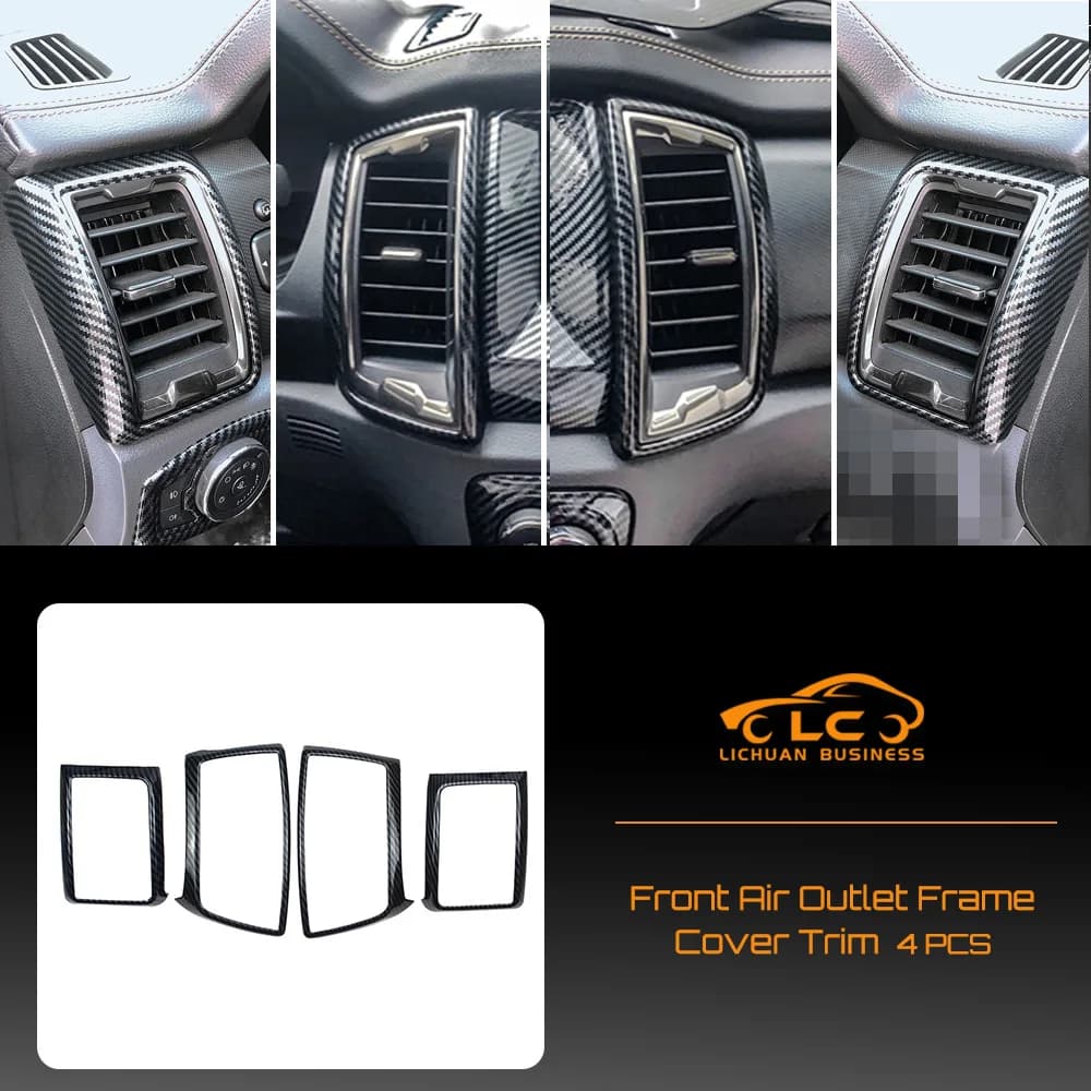 4Pcs Front Air Outlet Frame Cover Trim ABS Carbon Fiber Color Interior Decorative for Ford RANGER T6 T7 T8 Everest 2015-2021