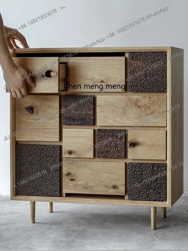 H Drawer storage multi-chest cabinet modern storage simple wabi sandy solid wood entrance display cabinet