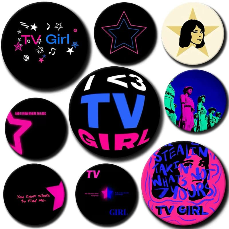58mm Tv Girl Who Really Cares Soft Button Pin Metal Collar Brooch Women Lover Fashion Decor Jewelry Clothes Creative Hat Cartoon