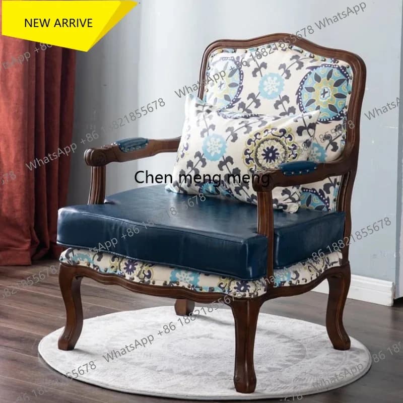 Luxury Solid Wood Chair Fabric American Balcony Back Support Chair Single Person Cadeiras De Sala De Estar Nordic Furniture