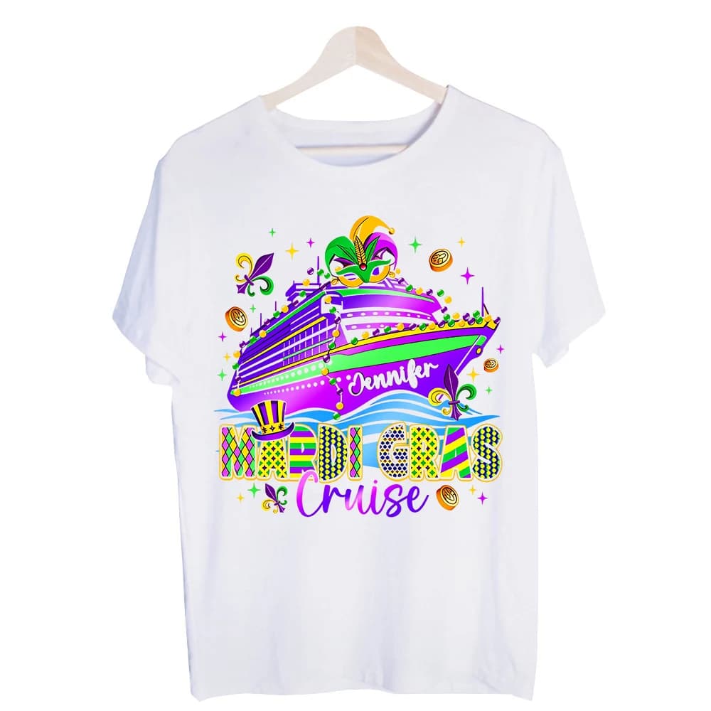 Men's Mardi Gras Cruise Ship Graphic Tee, Short Sleeve Crew Neck T-Shirt for Festival Celebrations and Vacation Outfits